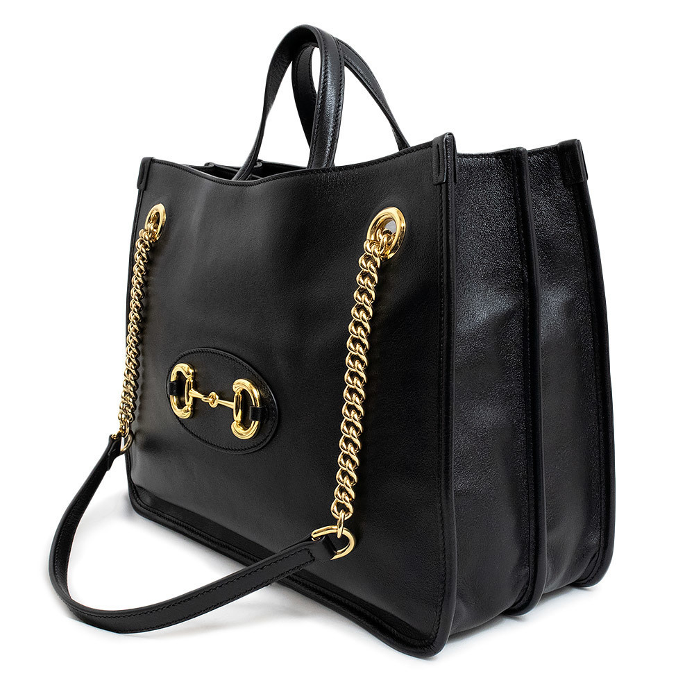 Gucci Horsebit 1955 2way Chain Medium Tote Handbag Calfskin Leather Black - Picture 3 of 9